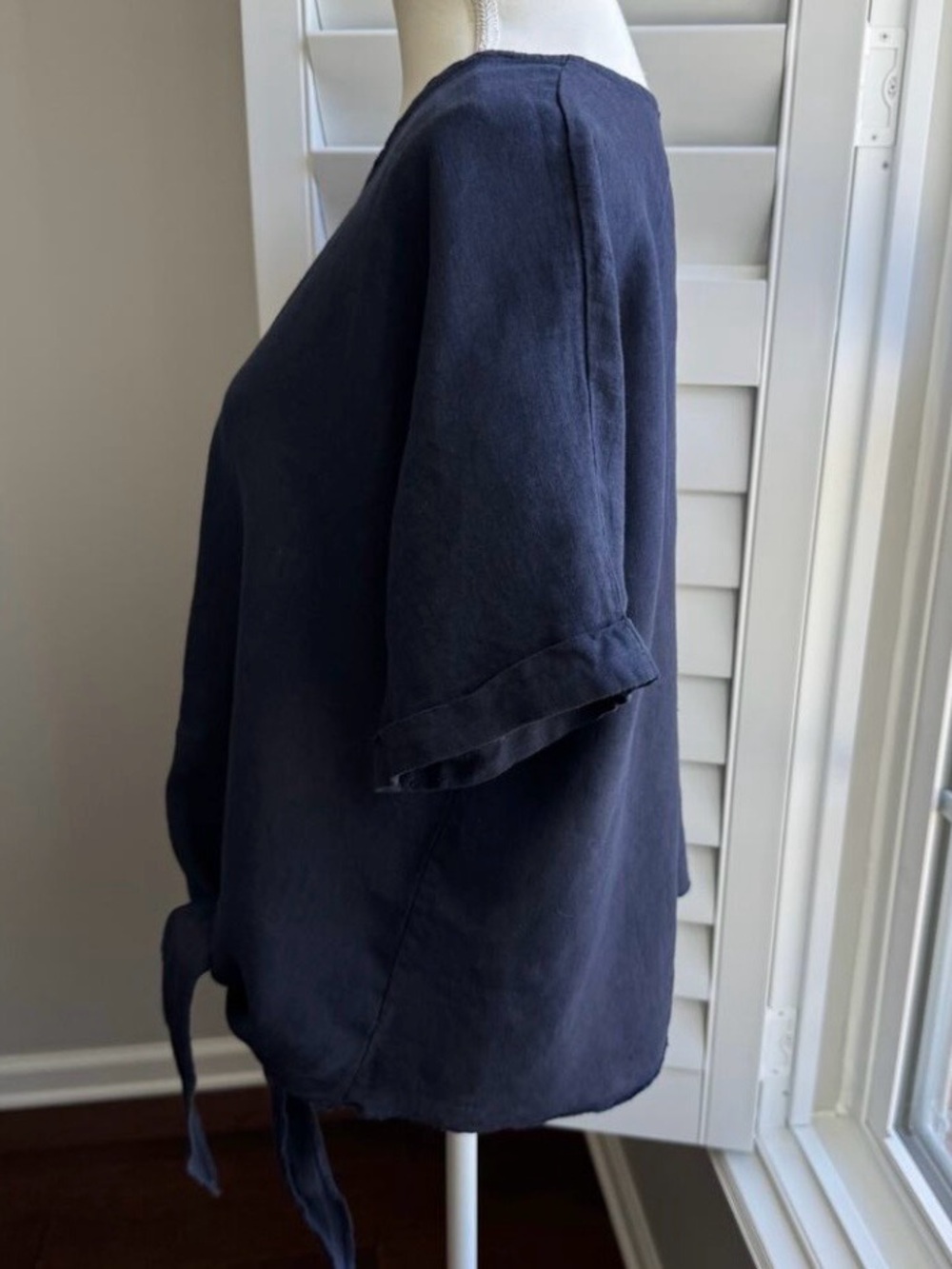 CHERISHH Top Womens Large Navy 100% Linen Front Tie Coastal Beachy Resort Wear - Picture 4 of 7